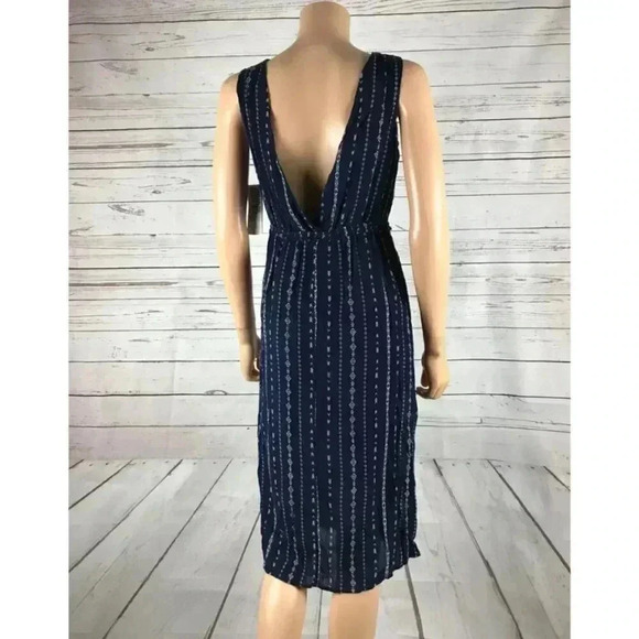 Navy Blue Printed V-neck Surplice Midi Dress NWT XS - Picture 4 of 5